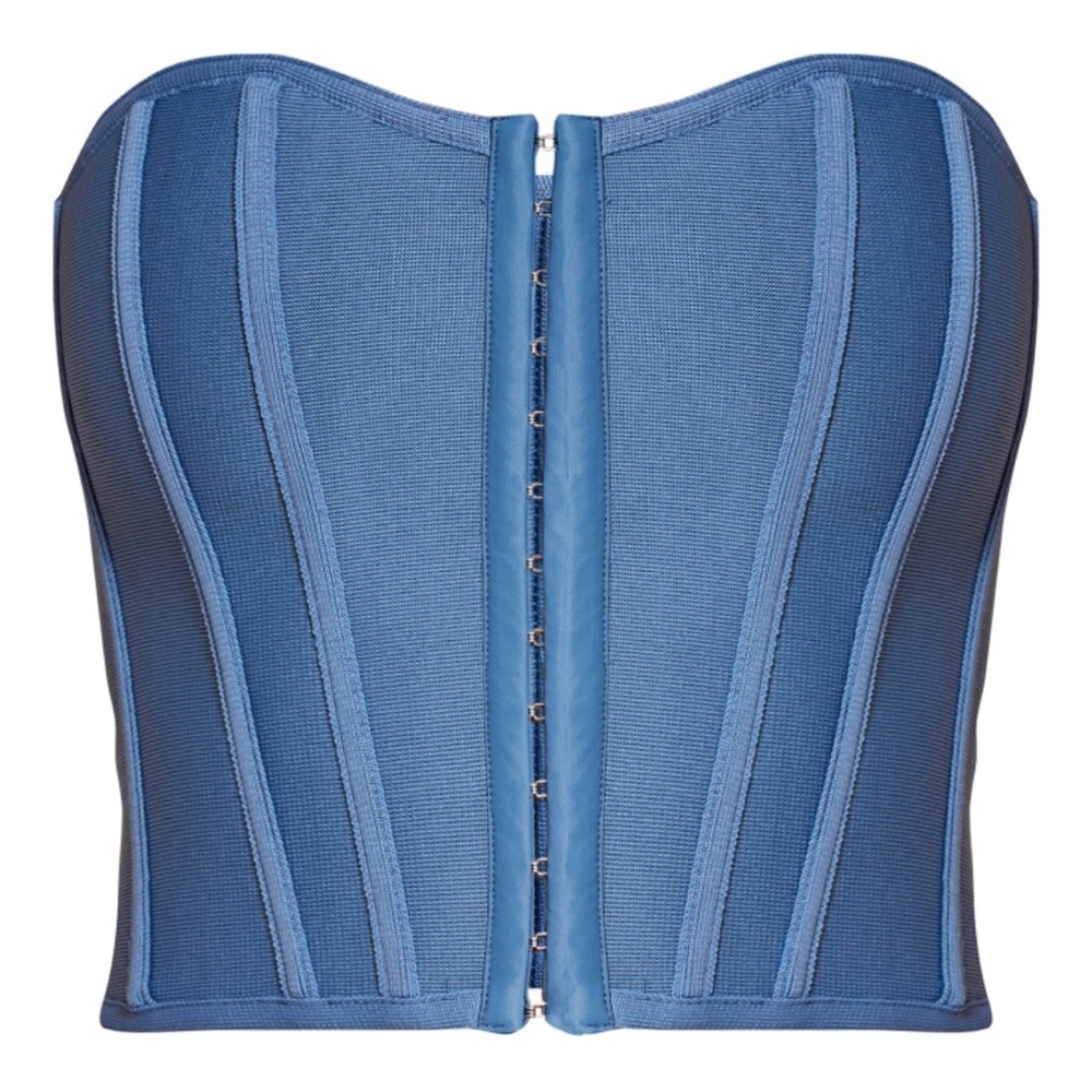 Prettylittlething Blue Steel Bandage Hook and Eye Structured Corset